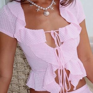 Cool It Crochet Short Sleeve Top Pink